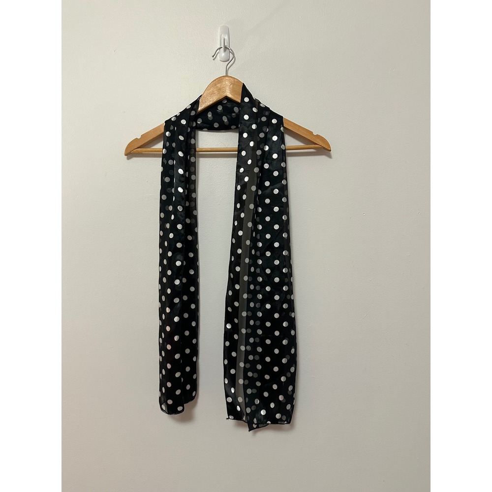 Vintage Style Black White Polka Dot Sheer Striped Neck Scarf